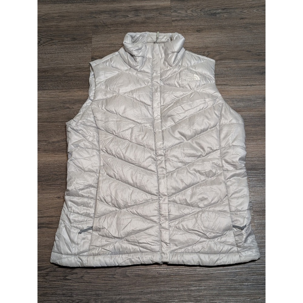 The North Face Womens Aconcagua 550 Down Puffer Vest Silver Gray Mock Neck Small
